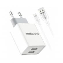 Зарядно устройство BLUE Power L65EU 220V с 2 USB изхода 2.4A с кабел 1м Lightning