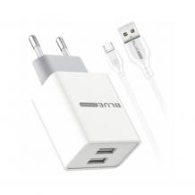 Зарядно устройство BLUE Power L65EU 220V с 2 USB изхода 2.4A с кабел 1м Micro USB
