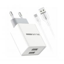 Зарядно устройство BLUE Power L65EU 220V с 2 USB изхода 2.4A с кабел 1м Тype-C