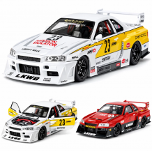 Метална кола с отварящи се врати, светлини и звуци Nissan Skyline GT-R R34 1:24
