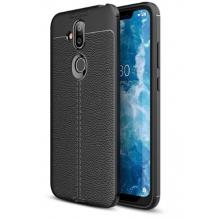 Луксозен силиконов калъф / гръб / TPU за Nokia 8.1 / Nokia X7 - черен / имитиращ кожа