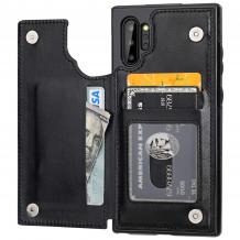 Луксозен кожен гръб с магнитно закопчаване за Samsung Note 10 N970 - черен / слот за карти