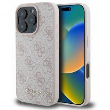 Оригинален силиконов гръб / кейс / GUESS Quilted 4G Classic Series за Apple iPhone 16 Pro (6.3) - светло розов