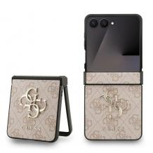 Оригинален калъф / гръб / GUESS Leather 4G Metal Logo кейс за Samsung Z Flip 7 - светло розов