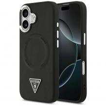 Оригинален калъф / гръб / GUESS Leather Triangle Metal Logo кейс с безжично зареждане MagSafe за Apple iPhone 17 (6.3) - черен