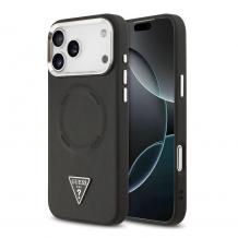 Оригинален калъф / гръб / GUESS Leather Triangle Metal Logo кейс с безжично зареждане MagSafe за Apple iPhone 17 Pro Max (6.9) - черен