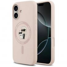 Оригинален калъф / гръб / Karl Lagerfeld Silicone Double Heads And Circle с безжично зареждане MagSafe кейс за Apple iPhone 17 (6.3) - розов