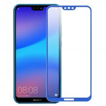 3D full cover Tempered glass Full Glue screen protector Huawei P20 Lite / Извит стъклен скрийн протектор с лепило от вътрешната страна за Huawei P20 Lite - син