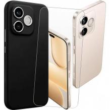 Комплект черен силиконов кейс и стъклен протектор за Honor 600 Lite
