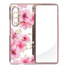 Луксозен твърд гръб / кейс / за Samsung Z Fold4 5G - Розови цветя
