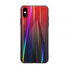 Луксозен стъклен твърд гръб Aurora за Apple iPhone XR - преливащ / червен