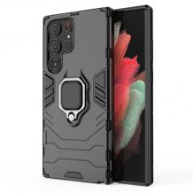 Удароустойчив гръб TPU case Ring Armor Case с твърда част и стойка с магнитно захващане за Samsung S23 Ultra 5G - черен кейс