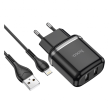Зарядно устройство HOCO N4 220V / Dual USB to Lightning