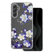 Луксозен силиконов калъф / кейс / Floral Case TPU за Samsung A16 - прозрачен / сини цветя