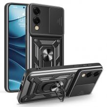Удароустойчив гръб TPU кейс Slide Camera Case Magnetic Finger Ring Car Holder за Samsung S25 Edge - черен