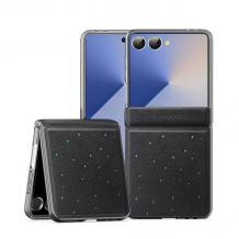 Луксозен кожен гръб / кейс / Dux Stex Case за Samsung Z Flip 7 - черен с камъни
