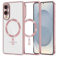 Силиконов калъф / гръб / Color Case със безжично зареждане MagSafe кейс за Samsung S25 Edge - прозрачен кейс с защита на камерата / розов