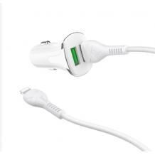 Универсално зарядно за кола HOCO Dual USB Car Charger QC3.0 - бяло