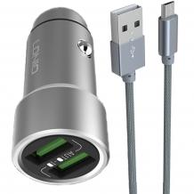 Универсално зарядно за кола LDNIO C401 Zinc Alloy 3.6A 2 Port USB Car Charger + Micro USB Cable за Samsung, Lenovo, LG, HTC, Sony, Nokia, Huawei, ZTE, BlackBerry, Xiaomi и др. - сив