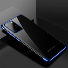Луксозен силиконов калъф / гръб / TPU за Samsung S20 Ultra - прозрачен / син кант