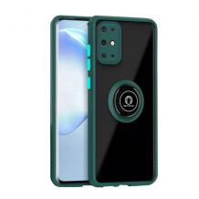 Силиконов гръб DEVIA Parkour2 със стойка и магнитно захващане за Samsung S20 Ultra – прозрачен / зелен кант