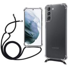 Удароустойчив силиконов калъф / гръб / TPU с връзка за Samsung S21 Plus - прозрачен / черна връзка