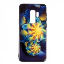 Луксозен силиконов калъф / гръб / TPU с Popsocket за Samsung S9 Plus G965 - жълто цвете / абстрактен