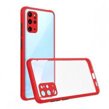Луксозен твърд калъф / гръб Shockproof за Samsung S20 FE - прозрачен / червен кант