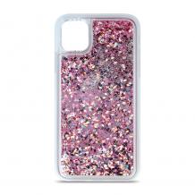 Луксозен твърд гръб 3D Water Case за Apple iPhone 12 /12 Pro 6.1'' - прозрачен / течен гръб с брокат / розов