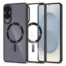Силиконов калъф / гръб / Clear Case с безжично зареждане MagSafe кейс за Samsung S25 Edge - прозрачен кейс с протектори за камерите черен кант