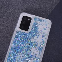 Луксозен твърд гръб / кейс / 3D Water Case за Samsung A54 5G - прозрачен кейс с течен брокат / син