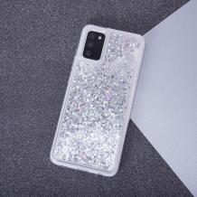 Луксозен твърд гръб 3D за Samsung S8 G950 - прозрачен / сребрист брокат /