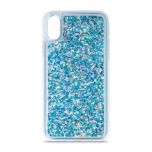 Луксозен твърд гръб 3D Water Case за Huawei P40 Lite - прозрачен / течен гръб със син брокат