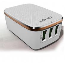 Универсално зарядно устройство LDNIO A3304 220V с 3 USB порта 5V / 3.4А за Samsung , Apple , LG , HTC , Sony, Nokia, Huawei , ZTE, BlackBerry и др. - бяло и бронзово
