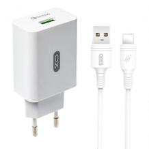 Зарядно устройство 220V XO-L63 USB-A/ QC3.0 + Lightning cable / 2.4A - бяло