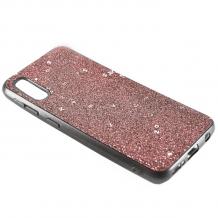 Луксозен силиконов калъф / гръб / TPU Sparking Case за Samsung A70 - розов брокат / черен кант