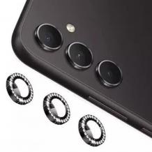 Стъклен протектор с метални рингове и камъни за задна камера за Samsung A54 5G - черен