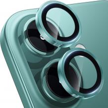 Стъклен протектор / 5D Tempered Glass Camera Lens / за задна камера на Apple iPhone 16 (6.1) - метални рингове / зелен