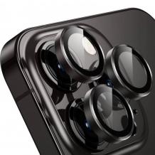 Стъклен протектор / 5D Tempered Glass Camera Lens / за задна камера на Apple iPhone 16 Pro Max (6.9) - метални рингове / черен