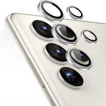 Стъклен протектор с метални рингове за задна камера за Samsung S24 Ultra - сребрист