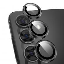 Стъклен протектор / 5D Tempered Glass Camera Lens / за задна камера на Samsung S25 5G - метални рингове / черен