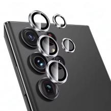 Стъклен протектор / 5D Tempered Glass Camera Lens / за задна камера на Samsung S25 Ultra - метални рингове / сребрист