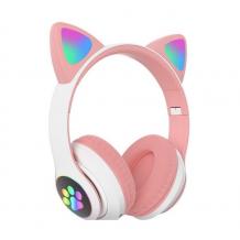 Безжични Bluetooth слушалки CAT CXT-B39 със светещи LED ушички - бяло с розово