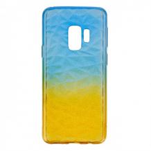 Луксозен силиконов калъф / гръб / TPU за Samsung J6 Plus 2018 - призма / синьо и жълто / брокат