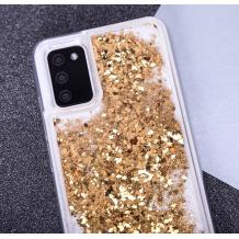 Луксозен твърд гръб / кейс / 3D Water Case за Samsung S22 Ultra - прозрачен кейс с течен брокат / златист