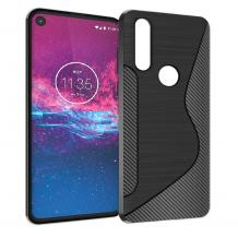 Луксозен силиконов калъф / гръб / TPU S - Line за Motorola One Vision - черен / Carbon