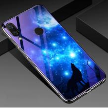 Луксозен стъклен твърд гръб със силиконов кант за Huawei P30 Lite - синьо съзвездие