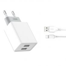 Зарядно устройство 220V XO-L65 2xUSB / Type-C / 2.1A - бяло