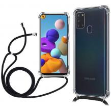 Удароустойчив силиконов калъф / гръб / TPU с връзка за Samsung A21s - прозрачен / черна връзка