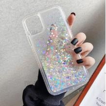Луксозен твърд гръб 3D Water Case за Huawei P40 lite 5G - прозрачен / течен гръб сребрист брокат